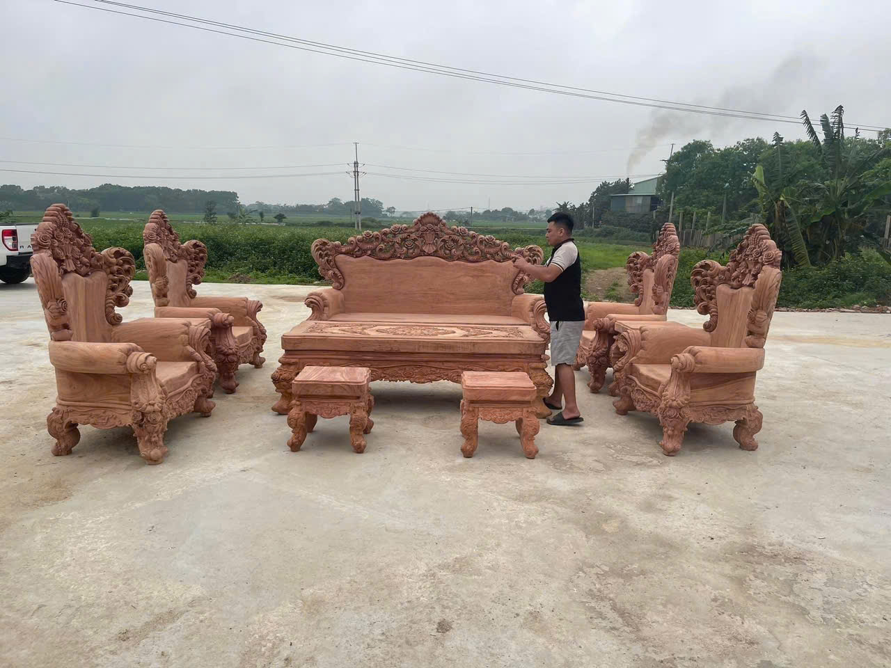 bộ bàn ghế hoàng gia gỗ hương Đá 10 món