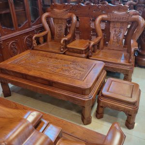 siêu phẩm bộ bàn ghế quốc triện gỗ hương Đá tay 12 (6 món) – tinh hoa Đồ gỗ mỹ nghệ Đồng kỵ
